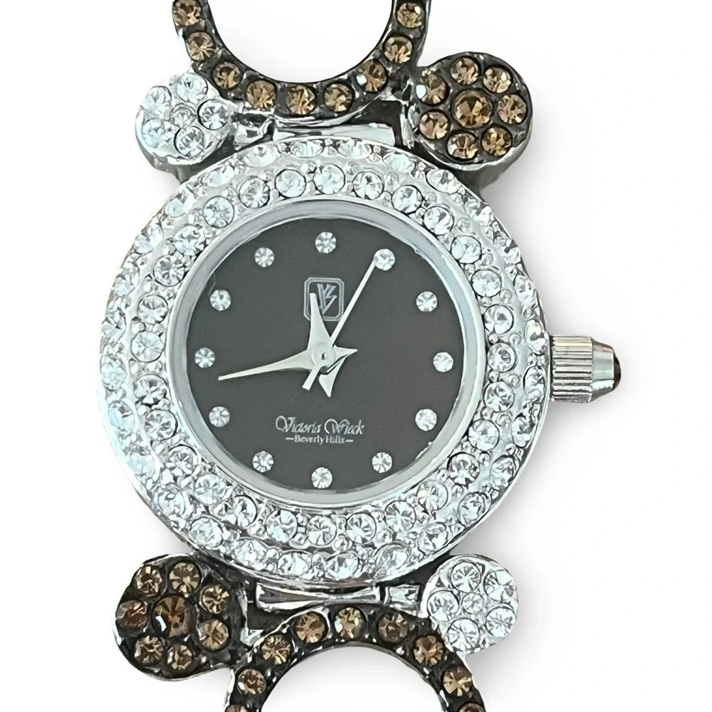 Victoria Wieck Women's Crystal Black Dial Gold Silver Rhinestone Bracelet Watch